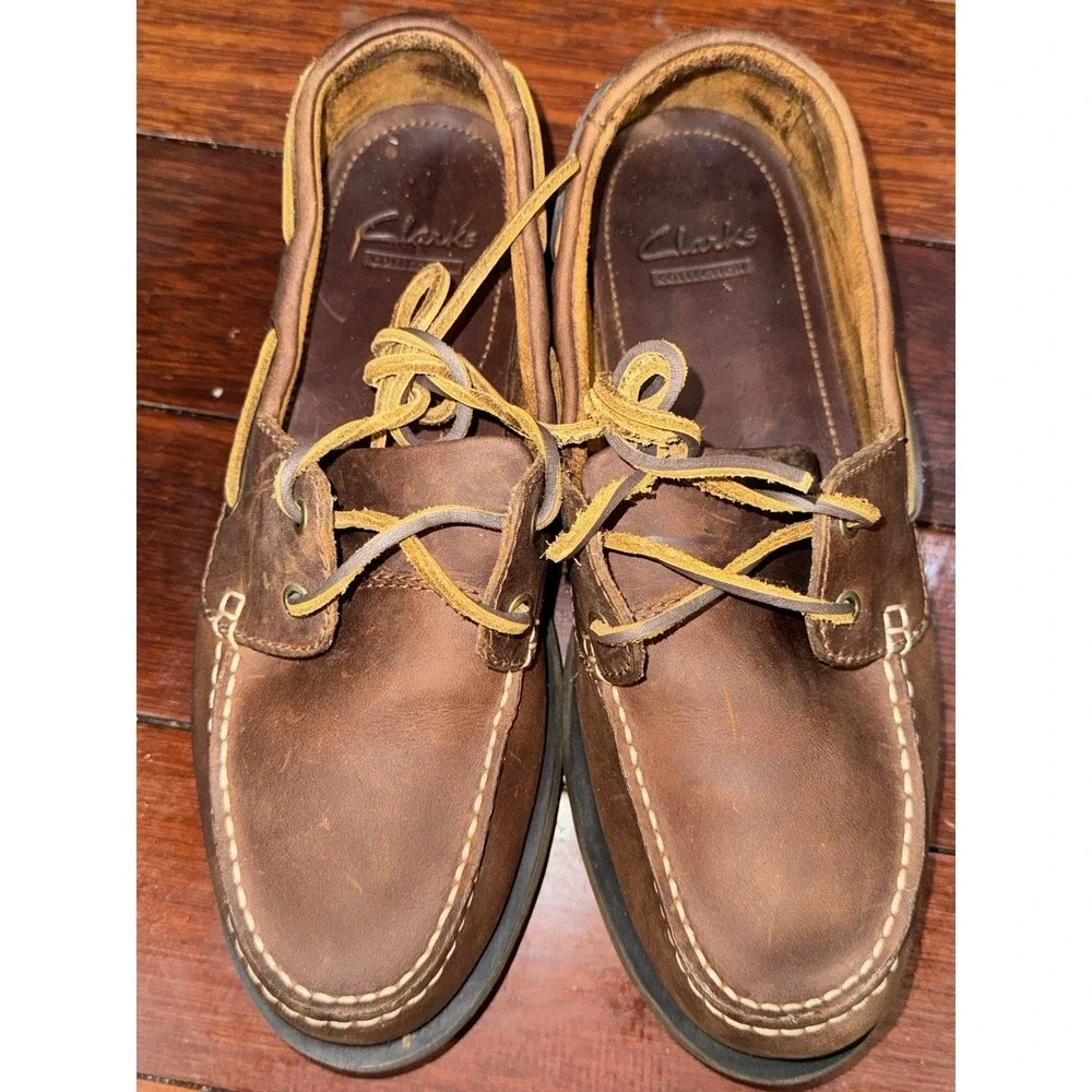 Clarks Shoes Mens7 M Morven Sail Boat Brown Leather Lace Up Comfort Low Org 110$